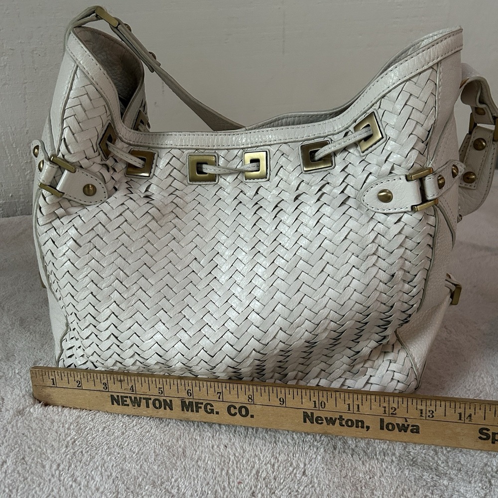 Cole Haan "Village Weave" SU06 Ivory Leather Woven Shoulder Bag Tote Boho Chic - Picture 5 of 12